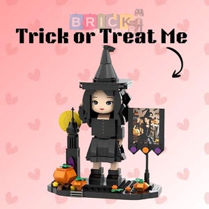 Custom Halloween Witch Brick Figure with Photo Frame – Personalized Spooky Building Block Gift