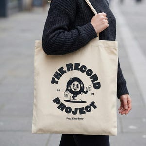 Sacola de lona com estampa retrô de disco de vinil, reutilizável para compras, presente para amantes da música.