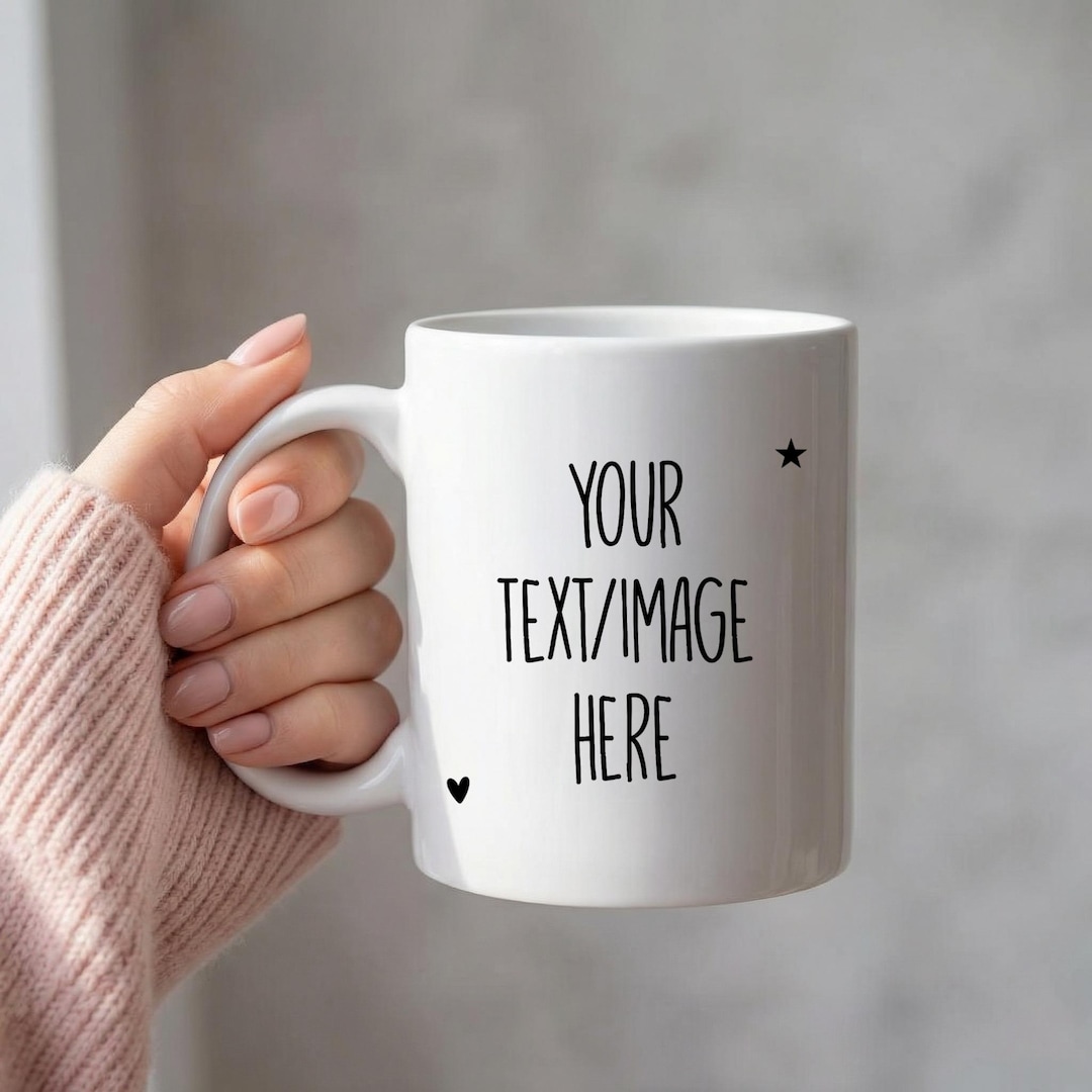 Custom Text Coffee Mug, Minimalist White Cup With Personalized Message ...