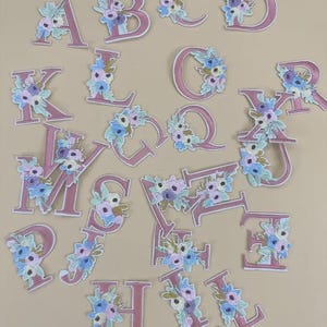 Flower Letter Patch Patches Iron on / Sew on Alphabet Embroidery Clothes Multi Colour, A-Z Letters