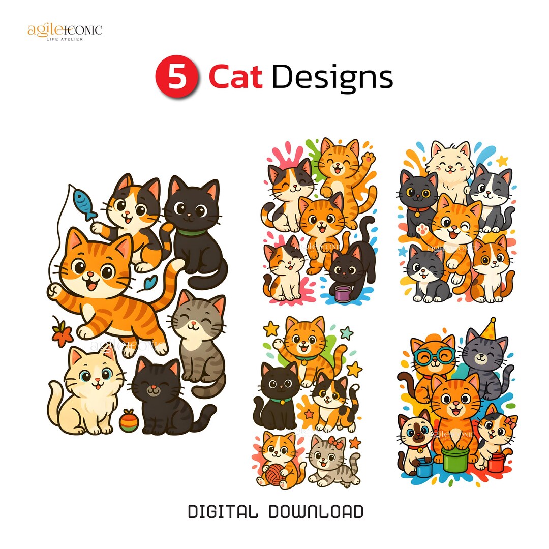 Cute Cat Clipart Bundle PNG | Kawaii Cat Illustrations | Printable Cat ...