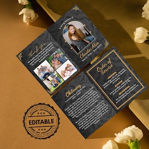 Elegant Funeral Program Template | Editable Celebration of Life Brochure | Instant Download Memorial Service Printable
