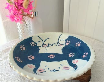 Hand Painted Cat Ceramic Plate, Japanese Style Tableware, Pet Lover Gift