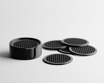 Designer Coaster Set with Holder – Textured Surface | 3D Printed PLA Coasters for Cold Drinks