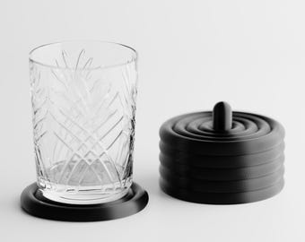 Minimalist Glass Coasters – 3D Printed Black Coaster Set | Modern Table Decor