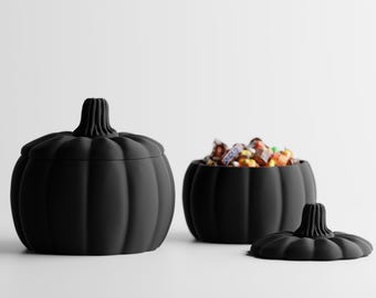 Bol con forma de calabaza y tapa, impreso en 3D | Decoración de Halloween | Bol para dulces con diseño de calabaza