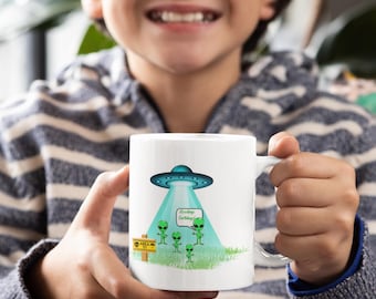 Greetings Earthlings! Ceramic UFO Mug - Novelty Space Mug
