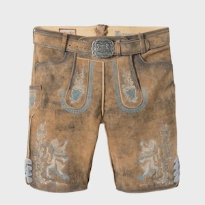 Men&#39;s Genuine Leather Lederhosen Shorts: Bavarian Oktoberfest Costume with Belt