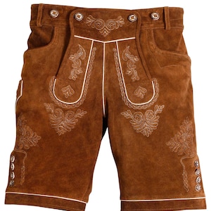 Men&#39;s Genuine Leather Lederhosen Shorts: Bavarian Oktoberfest Costume