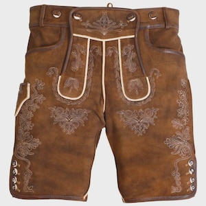 Men&#39;s Genuine Leather Lederhosen Shorts: Bavarian Oktoberfest Costume