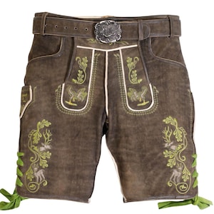 Men&#39;s Genuine Leather Green Lederhosen Shorts: Bavarian Oktoberfest Costume