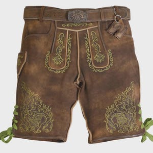Men&#39;s Genuine Leather Lederhosen Shorts: Bavarian Oktoberfest Costume