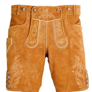Men&#39;s Genuine Leather Lederhosen Shorts: Oktoberfest Bavarian Costume