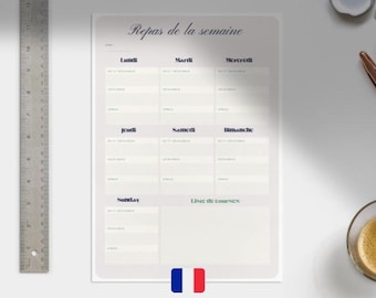 French Meal Planner A4 – Weekly Menu & Grocery List (Digital Download)