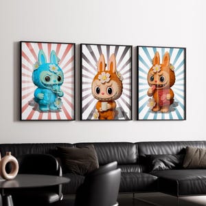 Labubu Plush Macaron Wall Art Prints: Kawaii Retro Decor (Set of 6 Digital Prints)