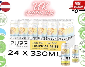 PureFinest® Vitamina Natural | Esportes | Bebida Vitalizante 24 x 330ml - Sabor Tropical com Cafeína Natural