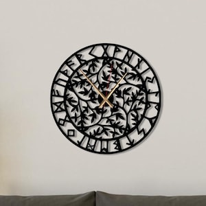 Viking wall clock Nordic home decor Rustic clock decor Norse mythology art Scandinavian style Unique gift clock Viking home accessory