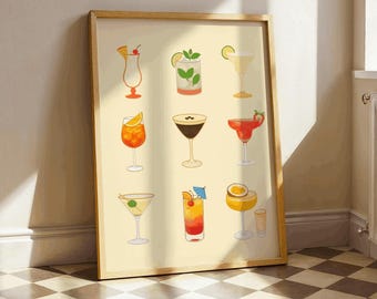 Colourful Cocktail Poster – Retro Kitchen Wall Art – Bar Decor – Cocktail Illustration – Dining Room Wall Art – Gift for Cocktail Lovers