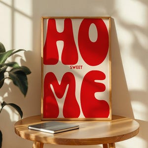 Home Sweet Home Poster – Bold Red Typography Wall Art – Modern Entryway Decor – Minimal Statement Print – Housewarming Gift