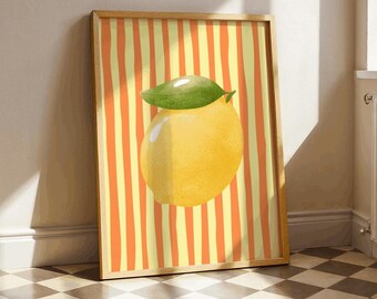 Zitrone Wand Kunst Druck - Retro Obst Poster, Gelbes Küchen Dekor, Modernes Food Illustration, Spaß Minimalistisches Wand Kunst Geschenk für Zuhause Esszimmer