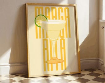Póster de cóctel margarita, impresión de bebida de tequila y lima, arte de pared de bar retro, decoración de cocina mexicana, regalo para amantes de los cócteles