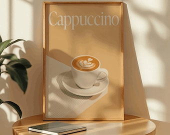 Cappuccino Coffee Poster – Modern Kitchen Wall Art Print – Barista Latte Art Decor – Minimalist Coffee Lover Gift