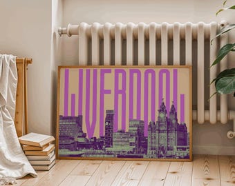 Arte mural del horizonte de Liverpool – Póster de ciudad moderna – Obra de arquitectura urbana – Decoración para el hogar y la oficina – Regalo para los habitantes de Liverpool