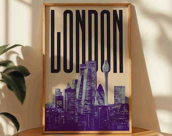 London Cityscape Poster – Modern Skyline Wall Art – Contemporary London Print – Urban Architecture Decor