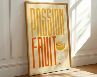 Passion Fruit Martini Poster – Cocktail Wall Art – Retro Bar Print – Tropical Kitchen Decor – Dining Room Poster – Gift for Cocktail Lovers
