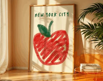 New York City Wall Art Print – Minimalist Big Apple Poster, Retro NYC Illustration, Modern Travel Decor, Urban Apartment Wall Art Gift