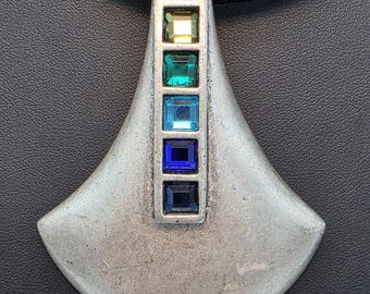 Chico's Y2K Vintage Modernist Geometric Pendant, Glass Gemstones, Original Tag