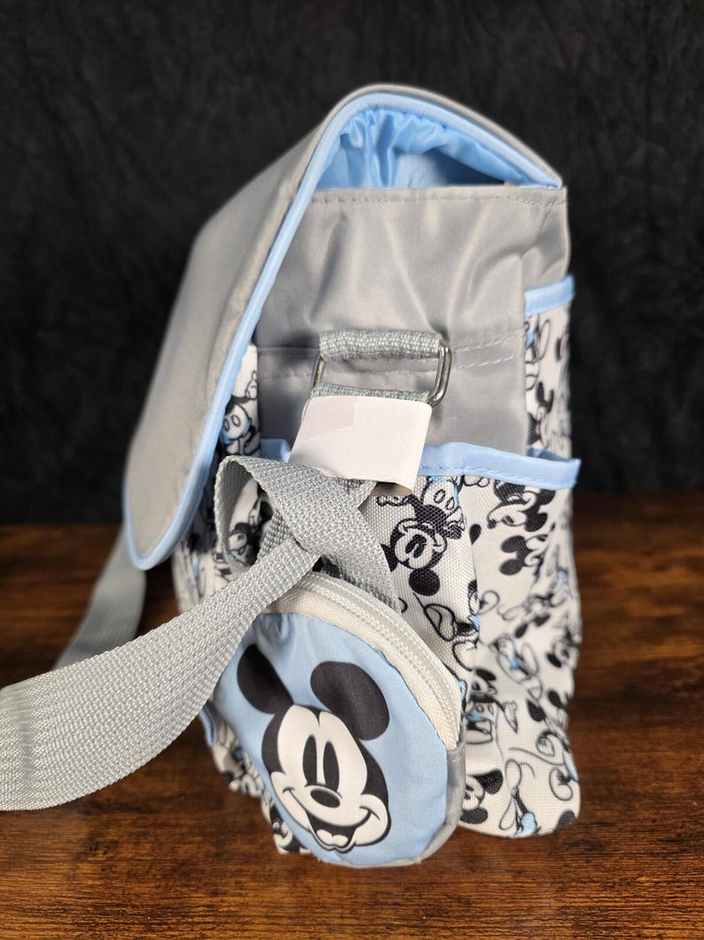 Disney Mickey Mouse Diaper Bag, Gray & Baby Blue, Changing Pad, Pacifier Holder image 4