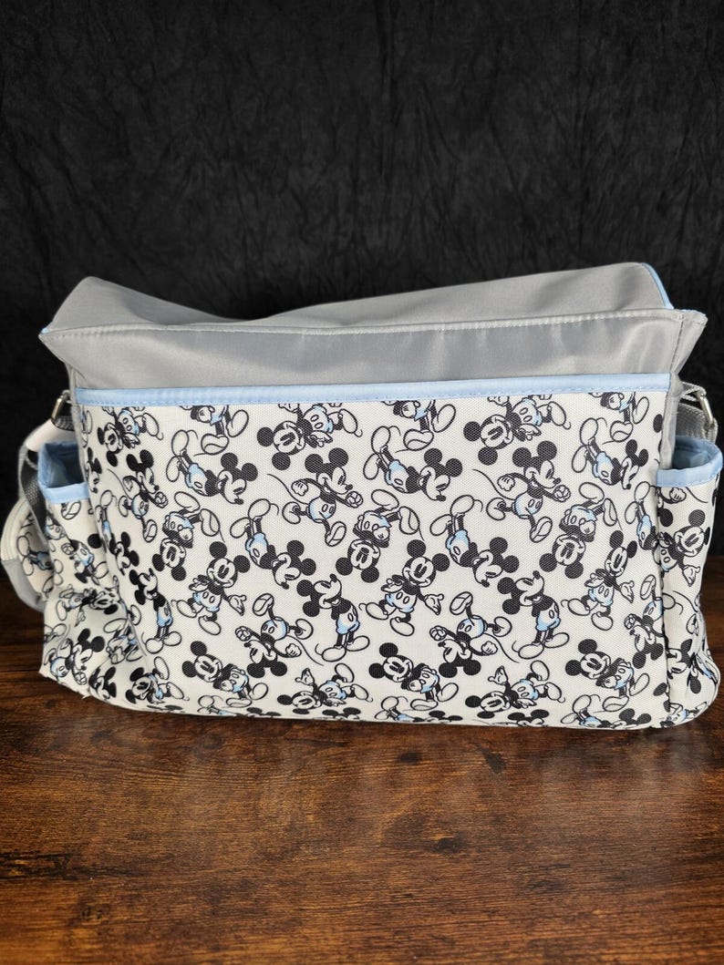 Disney Mickey Mouse Diaper Bag, Gray & Baby Blue, Changing Pad, Pacifier Holder image 5