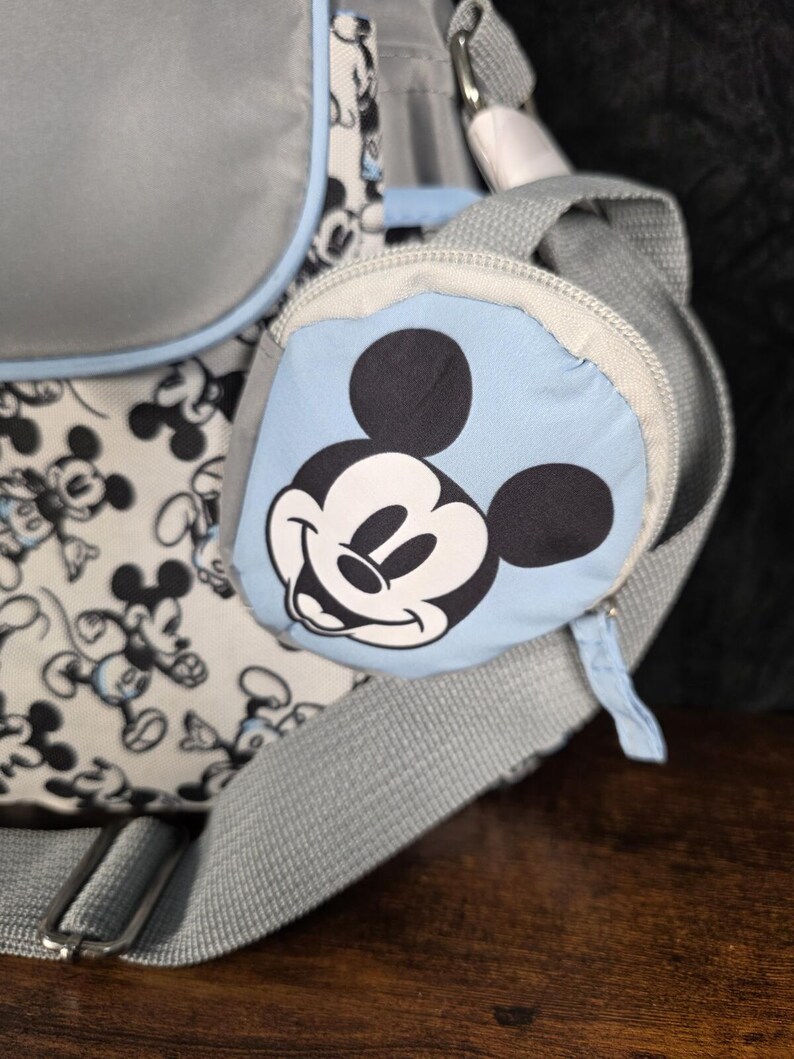 Disney Mickey Mouse Diaper Bag, Gray & Baby Blue, Changing Pad, Pacifier Holder image 9