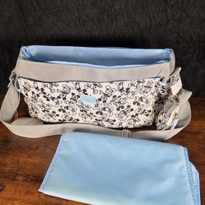 Disney Mickey Mouse Diaper Bag, Gray & Baby Blue, Changing Pad, Pacifier Holder image 7