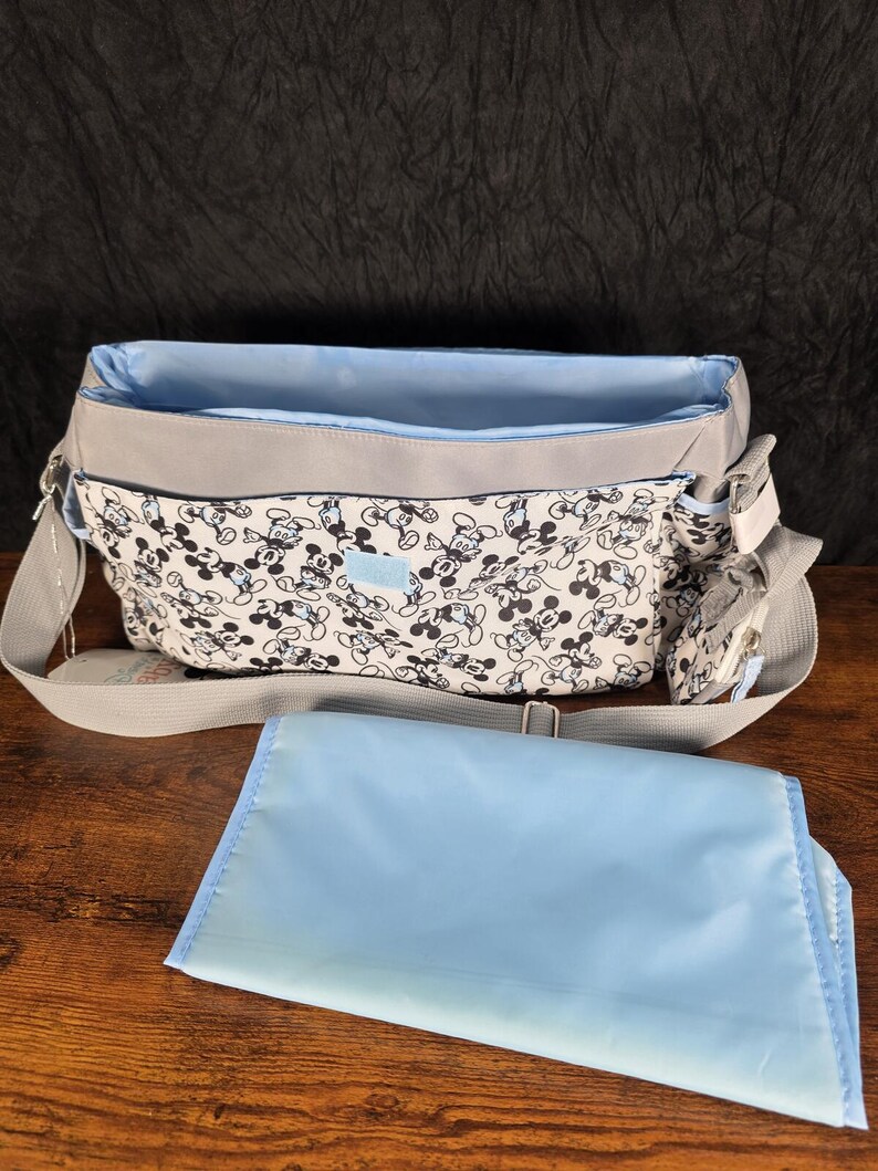 Disney Mickey Mouse Diaper Bag, Gray & Baby Blue, Changing Pad, Pacifier Holder image 7