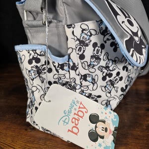 Disney Mickey Mouse Diaper Bag, Gray & Baby Blue, Changing Pad, Pacifier Holder image 6