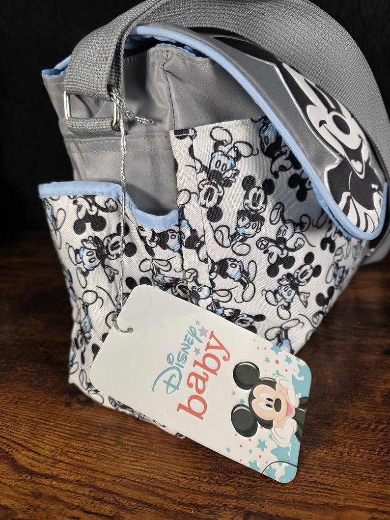 Disney Mickey Mouse Diaper Bag, Gray & Baby Blue, Changing Pad, Pacifier Holder image 6