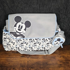 Disney Mickey Mouse Diaper Bag, Gray & Baby Blue, Changing Pad, Pacifier Holder image 8