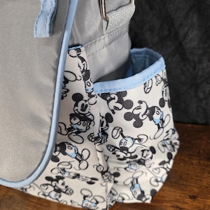 Disney Mickey Mouse Diaper Bag, Gray & Baby Blue, Changing Pad, Pacifier Holder image 3
