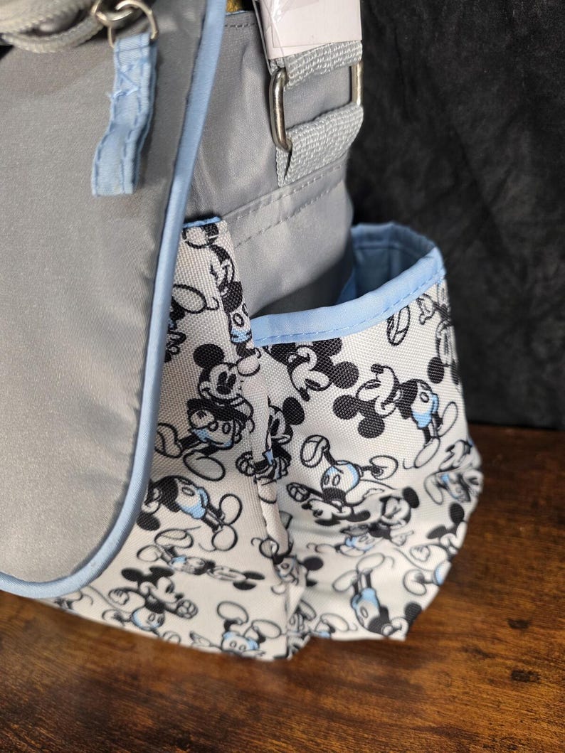 Disney Mickey Mouse Diaper Bag, Gray & Baby Blue, Changing Pad, Pacifier Holder image 3