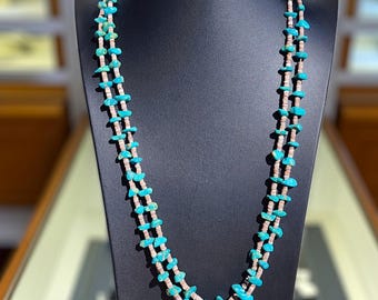 Vintage Turquoise Heishi  Kewa Santo Domingo Necklace Double Strand 42”