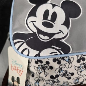 Disney Mickey Mouse Diaper Bag, Gray & Baby Blue, Changing Pad, Pacifier Holder image 2
