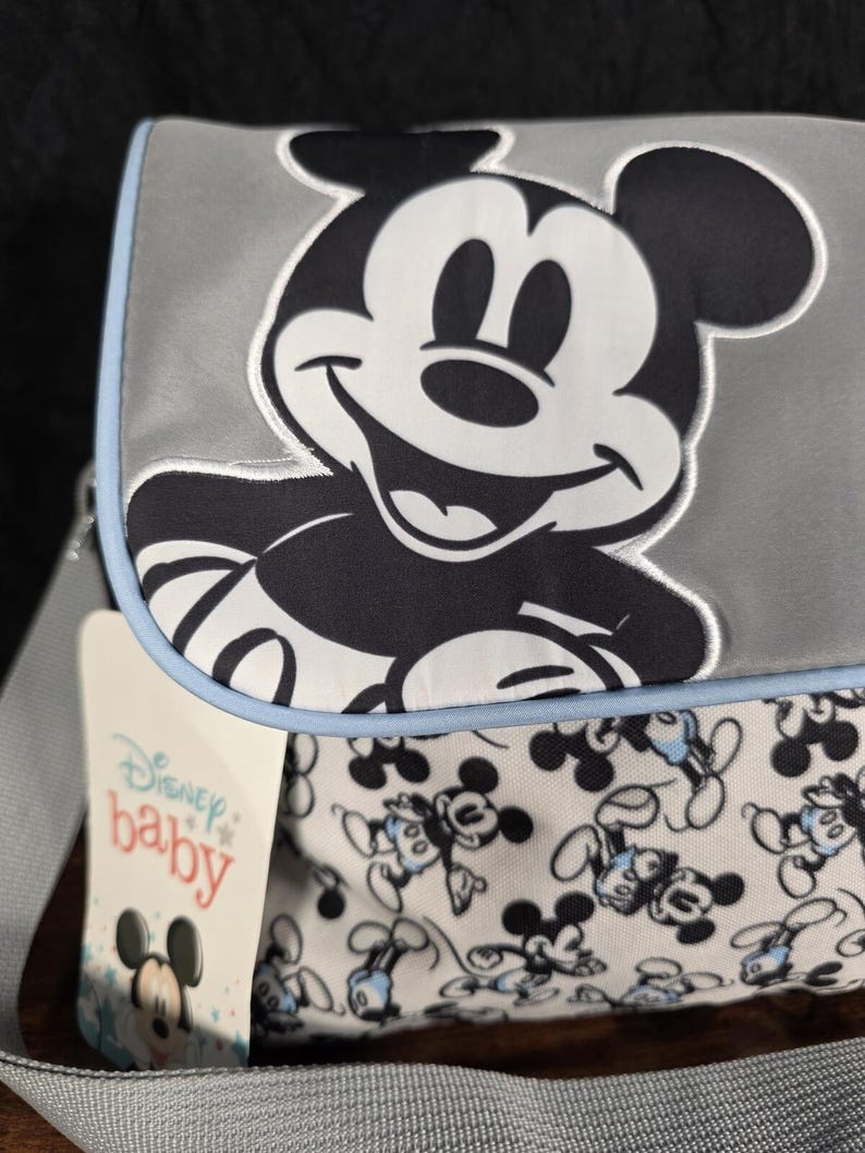 Disney Mickey Mouse Diaper Bag, Gray & Baby Blue, Changing Pad, Pacifier Holder image 2