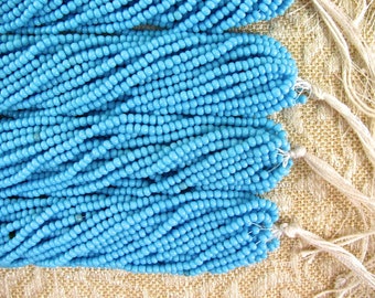 Glass Seed Beads, Size 10, Full 12-Strand Hanks, Opaque Turquoise Blue