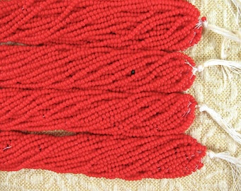 Glass Seed Beads, Size 10, Full 12-Strand Hanks, Opaque Red