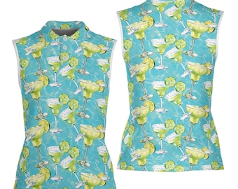 Polo de golf sin mangas Margarita para mujer, camisa de golf con estampado de cóctel tropical, polo divertido para el verano, conjunto de golf para la playa y las vacaciones.