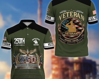 US Veteran 250th Anniversary Polo Shirt 1776–2026, Patriotic Veteran Shirt, Military Tribute Polo, American Flag Shirt Men