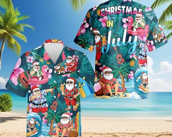 Made In Hawaii Men's Christmas Hawaiian Shirt - Beach Snowmen Print, 100% Cotton Poplin, Authentic Aloha Shirt
