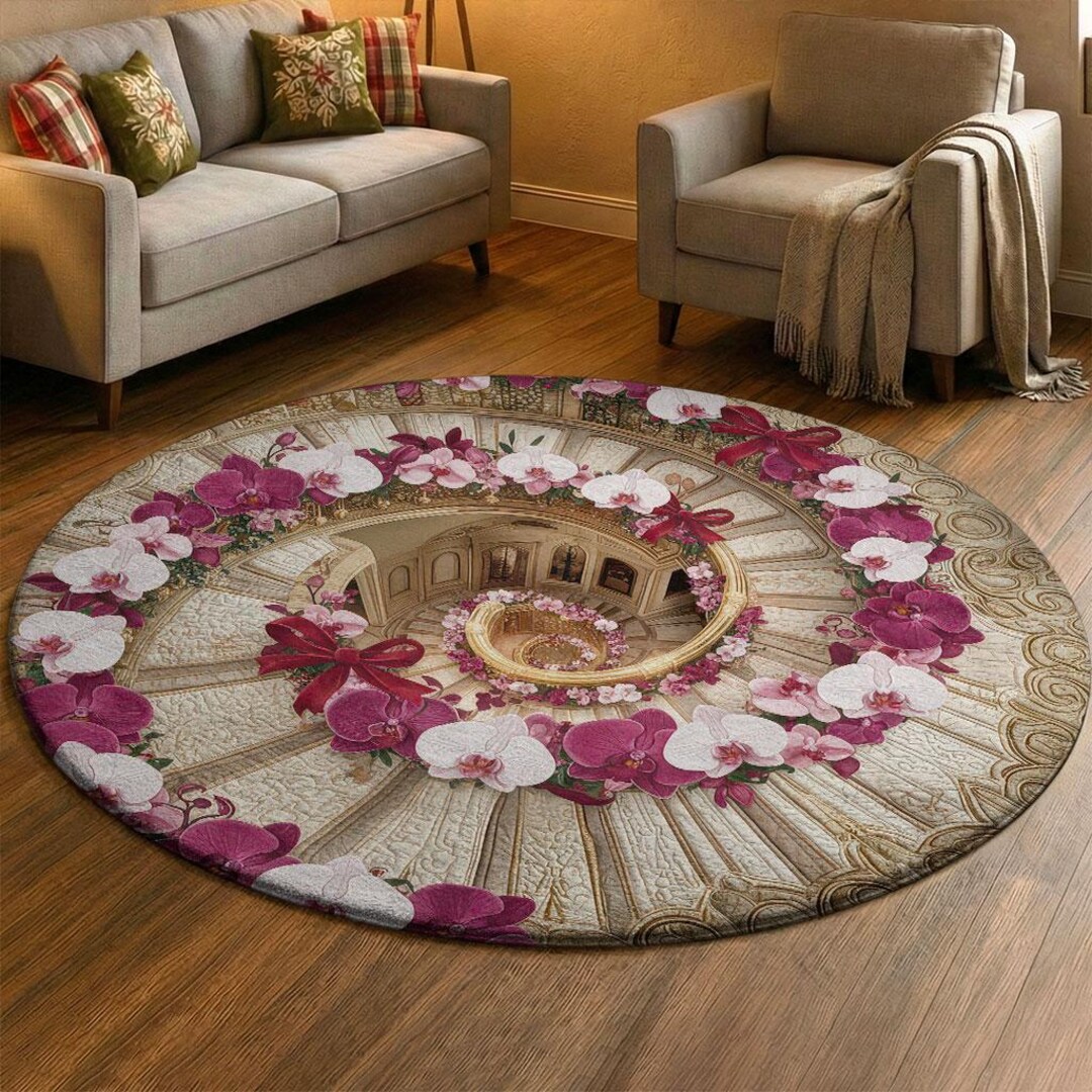 Orchidea Rugs 3D Orchid Spiral Stairs Rug, Luxury Floral Palace Carpet, Purple Orchid ...